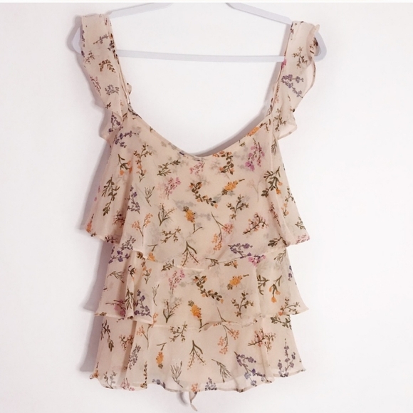 Rebecca Minkoff Alexis peach blush floral tiered ruffled top size medium - Picture 5 of 11